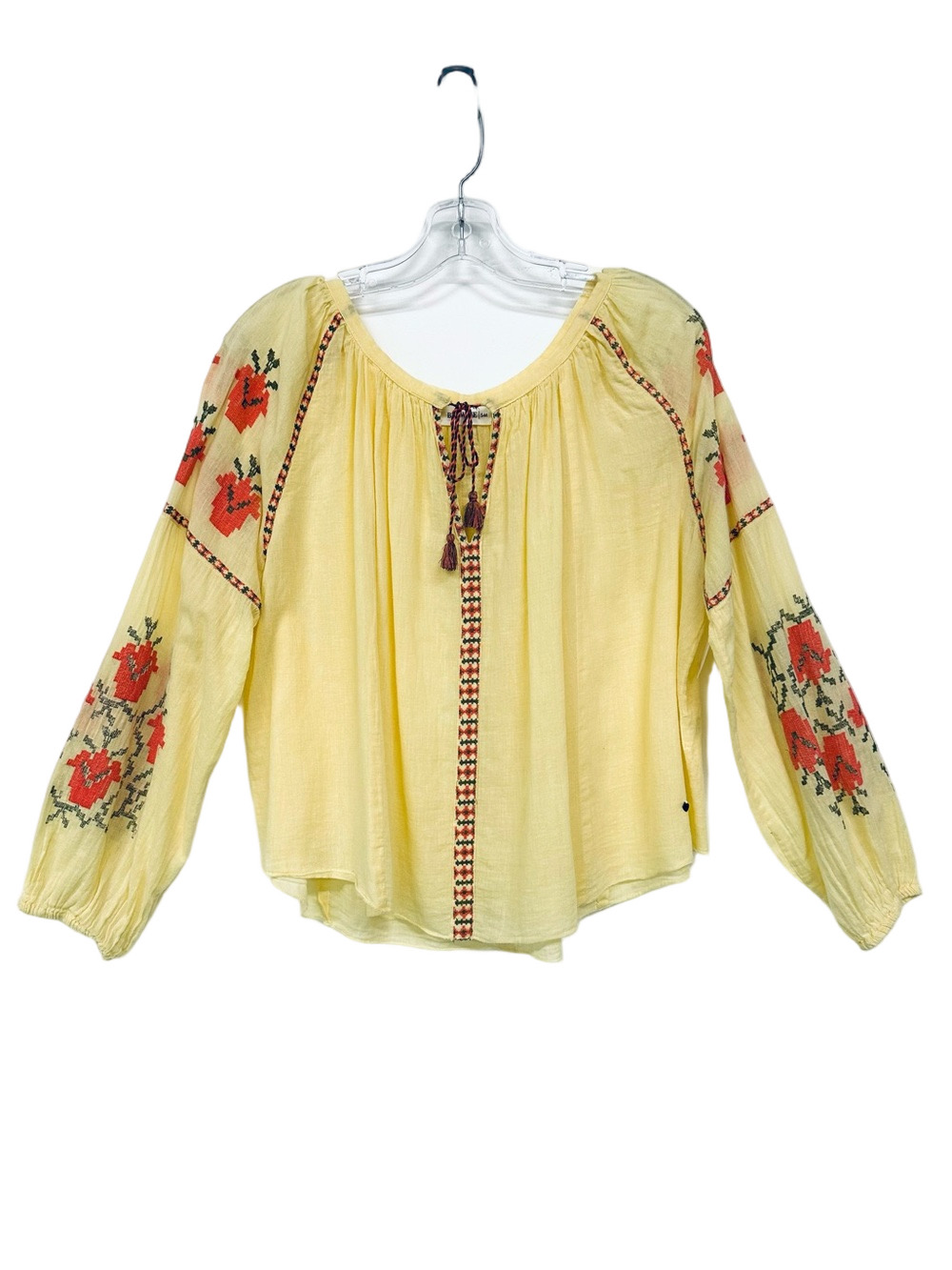 Brownie Embroidered Cotton Peasant Blouse Boho Prairie ButterYellow S/M